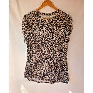 Livecoer Women’s Leopard Print Crew Neck Puff Sleeve Stretch Knit Tee Size M